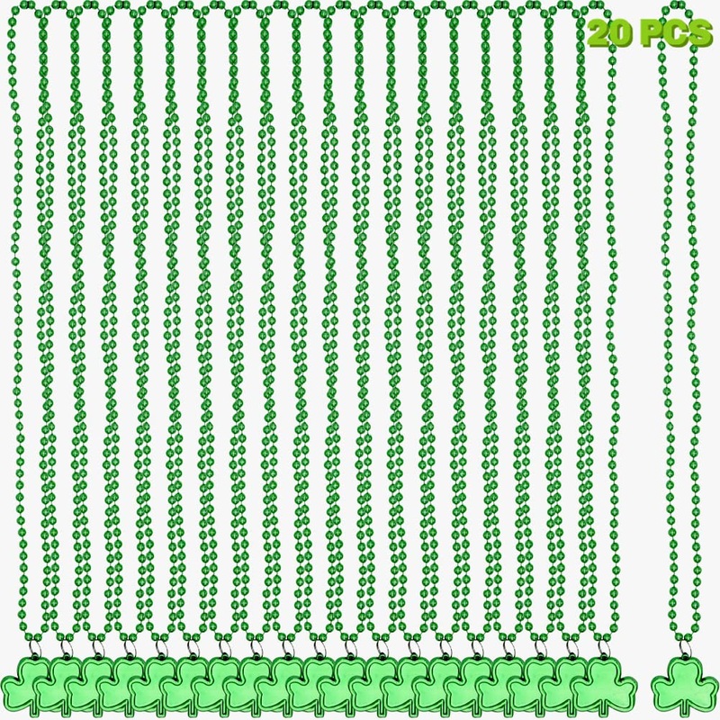 Umeelr St. Patrick’S Day Necklaces, 20 Pcs Green Shamrock Beads Necklace For Saint Patricks Day Party Favors