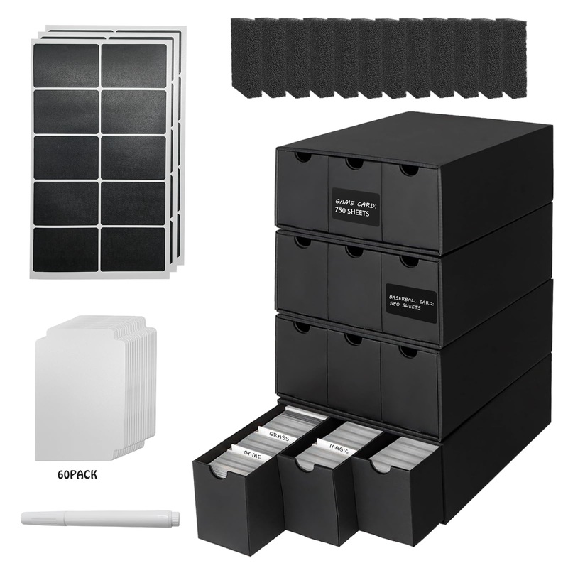 Wiessoc 12,000+ Trading Card Storage Box,Includes 12 Cardboard Card Storage Box & 60 Dividers & 12 Foam Supporters & Labels,Trad