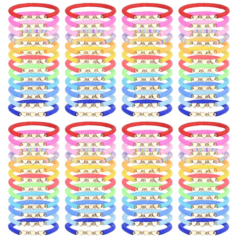 Zhlishqinjj 96 Pcs Colorful Friendship Heart Bracelets, Cute Clay Beads Bracelet Bulk Colorful Heart Friendship Surfer Bracelets