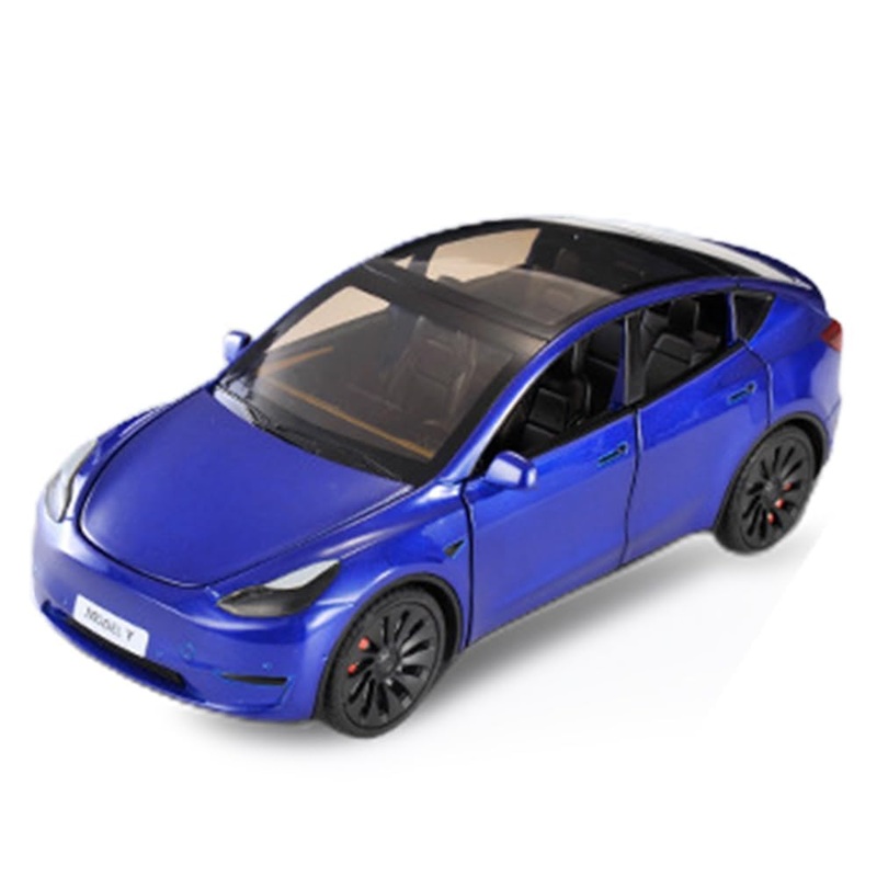 1/24 Model Y Toy Car, Alloy Diecast With Light, Pull Back & Big Size, Perfect For Kids & Adults, Birthday Gift (Blue)
