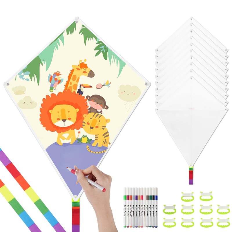 10 Pcs Diy Blank Kites For Kids In Bulk, Kite Making Kit For Kids, 23.6In Bulk Blank Diamond Kites For Painting With 10 Hand Gri
