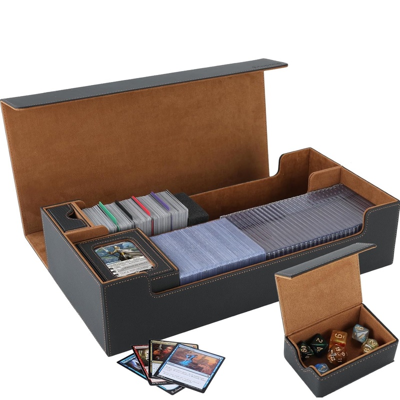 2200+ Mtg Deck Box Leather Magnetic Closure Commander Organiser, Holds 5 Small Deck Boxes, Includes 1 Small Deck Box, 8 Dividers