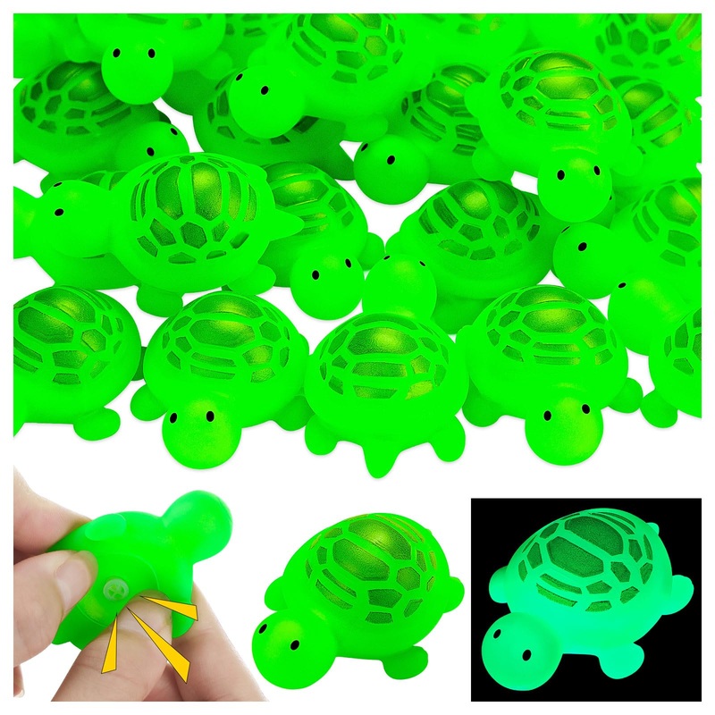 25Pcs Rubber Turtle Bath Toys Glow In The Dark Green Floating Squeaky Sea Turtle Rubbe Toys, Cute Screaming Sound Rubber Turtle