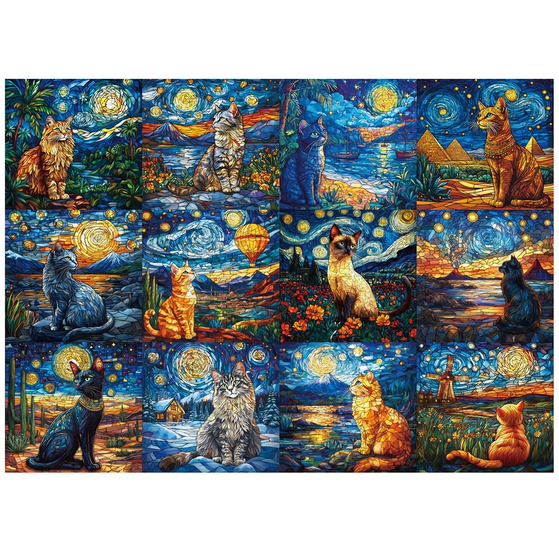 All4Jig Stars And Cats Fun Jigsaw Puzzles For Adults And Kids, 1000 Pieces, Christmas Secret Santa Gift, White Elephant Gifts, N