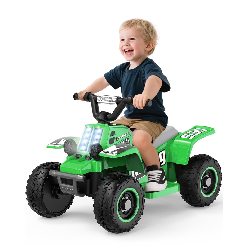 Anpabo 6V 7Ah Kids Atv Ride On Toy, 4 Wheeler For Toddler W/Headlight, Forward & Reverse, Horn, Music Player, Usb, Mp3, Treaded
