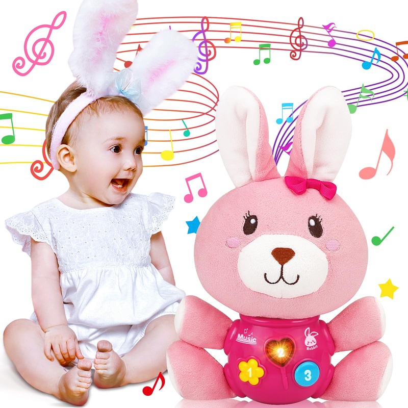 Baby Easter Gifts For Girls – Easter Bunny Stuffed Animal Plush Baby Musical Toys 6 To 12 Months – Soft Plush Rabbit Baby Easter