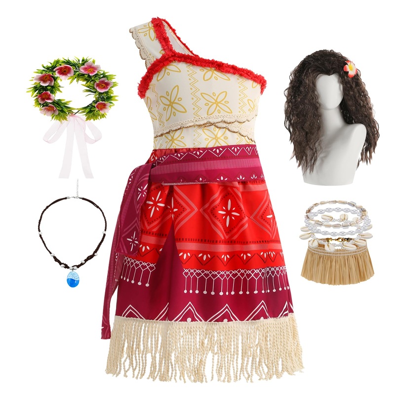 Bloomiro Moana Costume For Girls Dress Up Movie Role Play Halloween Cospiay Outfits (White, 150)