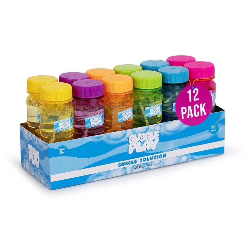 Bubbleplay Bubble Bottle 12 Pack – 4Oz Bubbles For Kids, 5 Hole Bubble Wand Blower, Bubble Solution With Wands – Outdoor Summer
