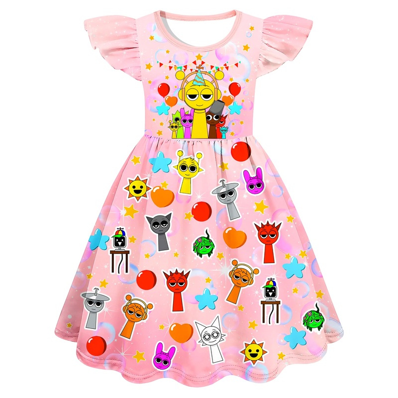 Cosefumo Girl Kids Dress Cute Flutter Sleeve Dresses Birthday Party Playwear