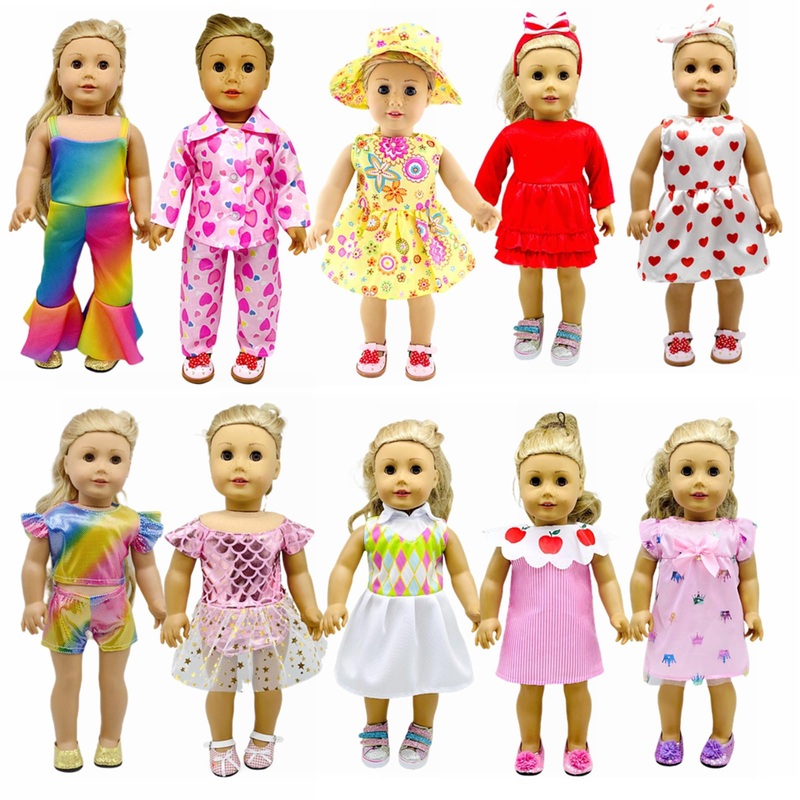 Dciki 10 Sets 18 Inch Doll Clothes,Handmade Fashion Doll Girl Dress Clothes And Accessories Fits 18 Inch Doll Girl For Kids. (18