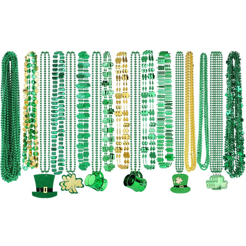 Fovths 100 Pieces St Patrick’S Day Beads Necklaces Bulk 18 Kinds Of Pendants Green Shamrock Coins Hat St Patricks Beads Necklace