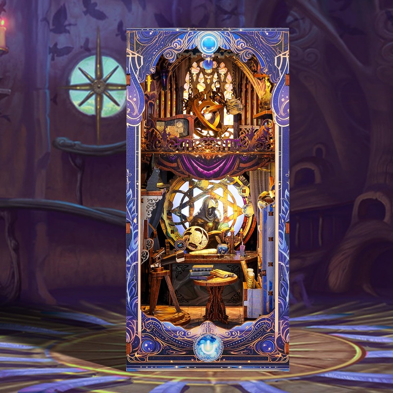 Funpola 3D Wood Puzzle Book Nook Kit, Astrology Star Map Bookshelf Insert With Led Lights, Diy Celestial Miniature Bookend D  Co