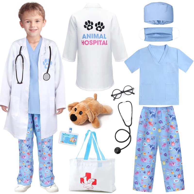 G.C Kids Veterinarian Costume Toddler Doctor Kit Scrubs Doctor Vet Costume Play Set Boys Girls Halloween Dress Up Career Day (Bl