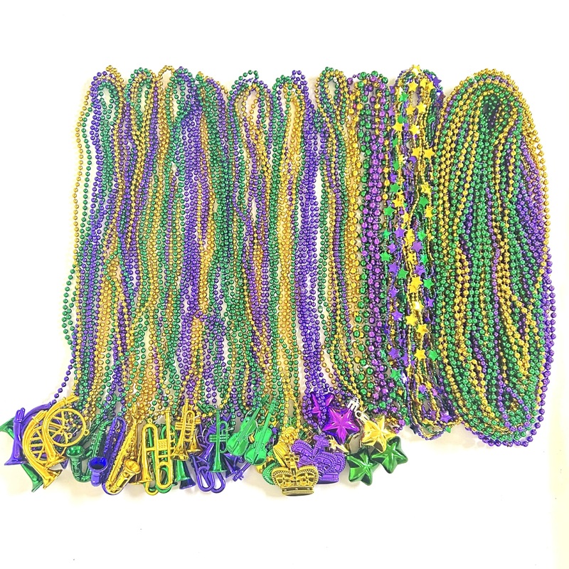 Gzyssl 96 Pcs With 10 Styles Mardi Gras Beads Necklaces Gold Purple Green Parade Party Throw Beads Mardi Gras Party Parade Decor