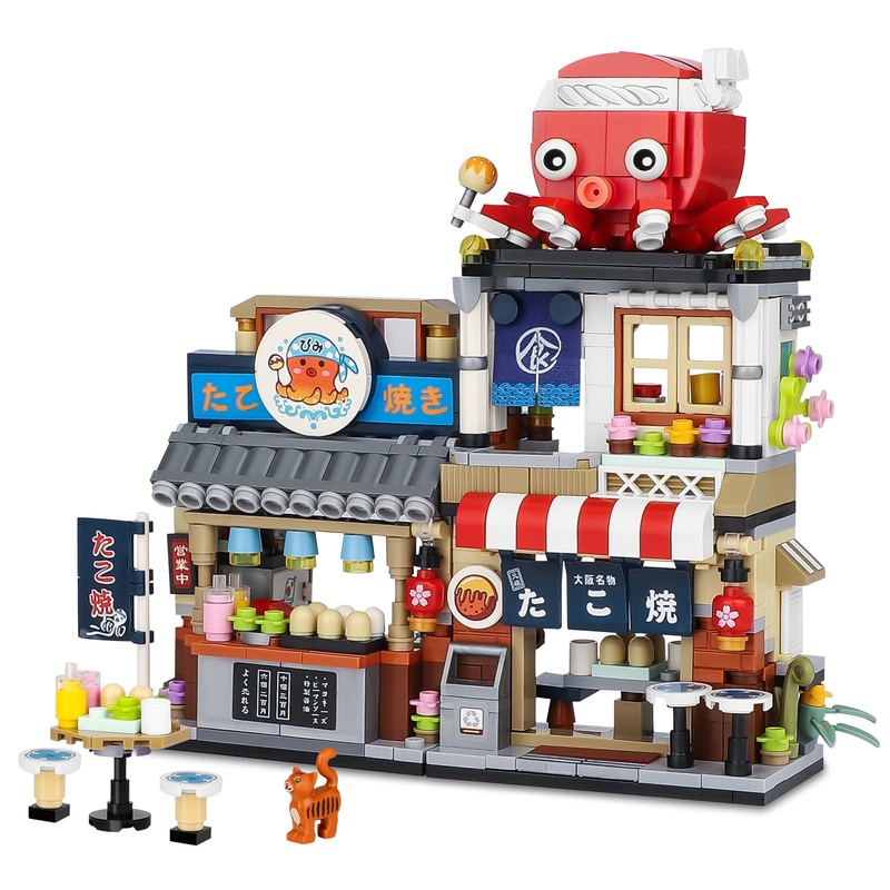 Japanese Street View Takoyaki Shop Mini Building Blocks, Moc Creative Japanese Toys For Girls 6-12 Years Old, 722 Pcs Simulation