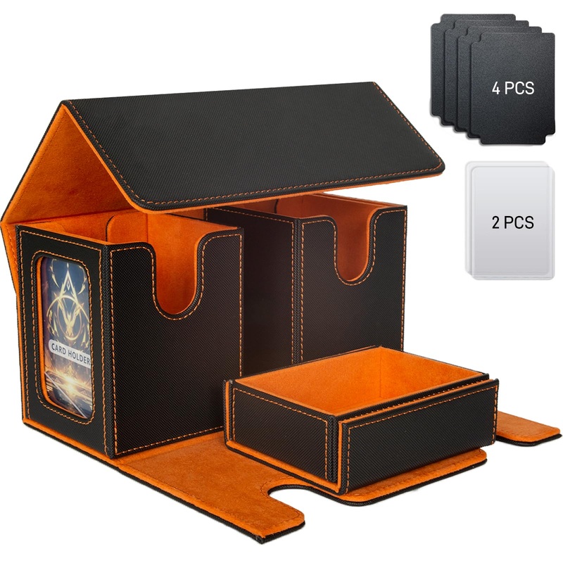 Jeixynik Deck Box For Mtg, 3-In-1 Mtg Commander Deck Box With Dice Tray, 2 Commander Displays & 4 Dividers, Removable Leather Ma