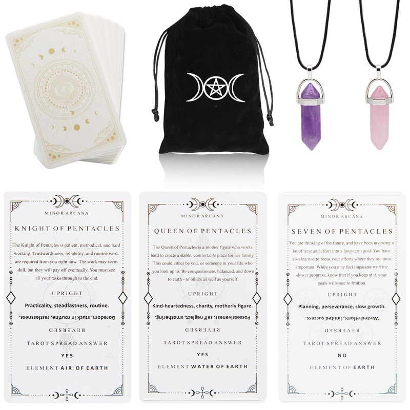 Knana Tarot Cards For Beginners, Learning Tarot Cards Deck With Meanings On Them, Pocket Tarot Deck With Tarot Bag Amethyst Crys