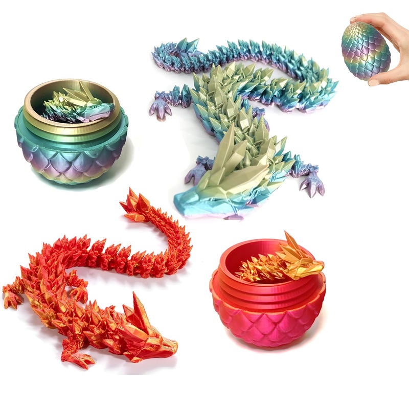 Lyxaof 2Pcs Easter 3D Printed Dragon Egg Basket Essentials Stuffers 3 Inch Crystal Dragon Eggs With Dragon Inside Mini Easter Eg