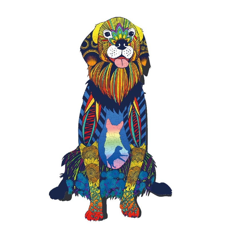 Realsun Wooden Puzzle For Adults, Unique 196 Pieces Animals Shaped Jigsaw Puzzles, Wood Golden Retriever Dog A3-Golden Retriever