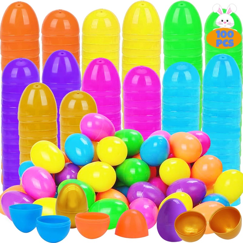 Rejoda 100 Pcs Fillable Easter Eggs Assorted Plastic Colorful Bright Easter Eggs Perfect For Easter Egg Hunt, Surprise Egg (With