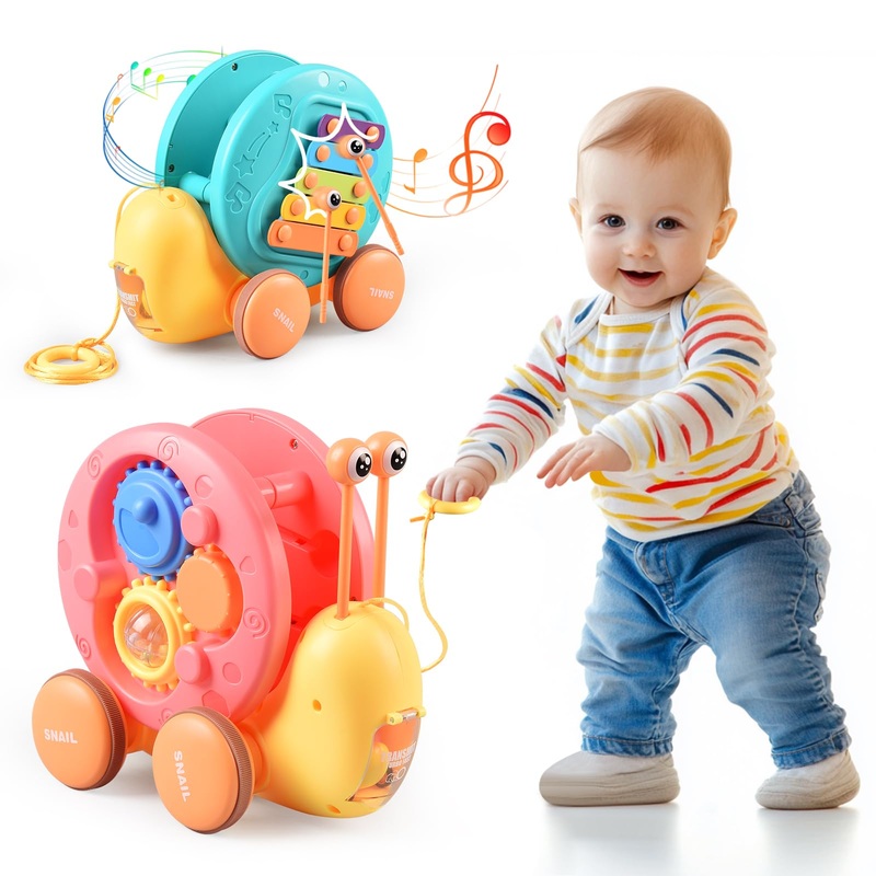 Seventhduck Children’S Rally Car Pull Toys, 4-In-1 Snail Toy For 3 Year Old Pull Along Toys For 3 Year Old Fun And Colorful Car