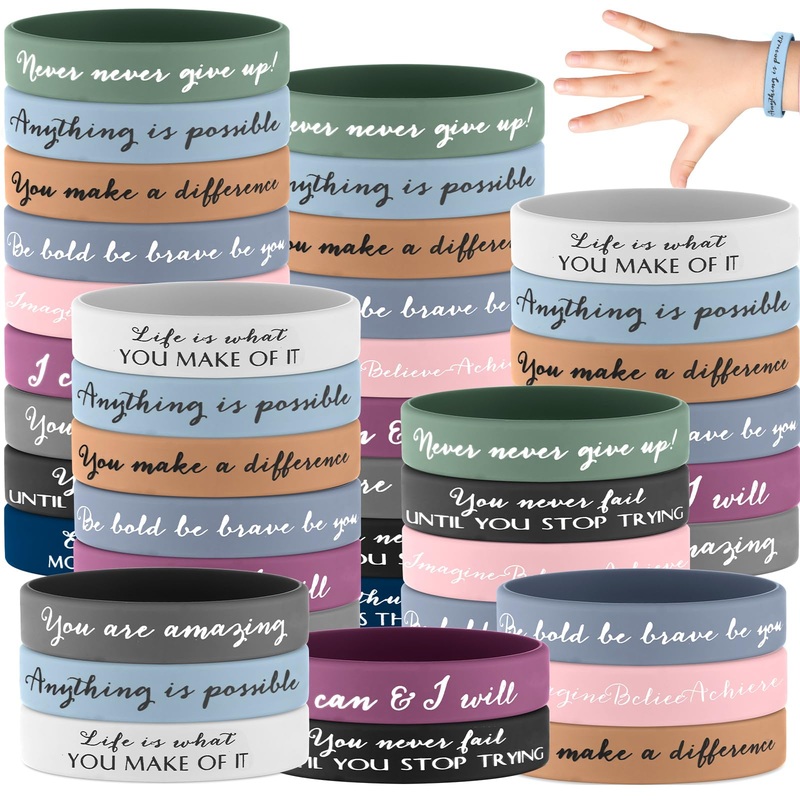 Sieral 50 Pcs Inspirational Wristbands Motivational & Rubber Bracelets Thank You Gifts Bulk For Students Women & Men Classic Str