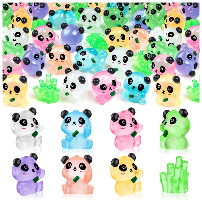 Sywhxy 40Pcs Luminous Mini Resin Panda Cute Panda Figurines Miniature, Glow In The Dark Mini Panda Bamboo Bulk For Cake Topper M