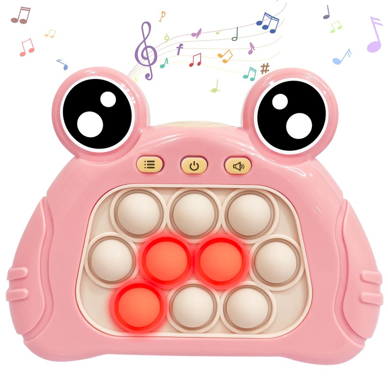 Tomfancy Pop Quick Push Game Console Fidget Toys Light Up Handheld Puzzle Press Popping Toy For Kids Adult Easter Day Pink Frog