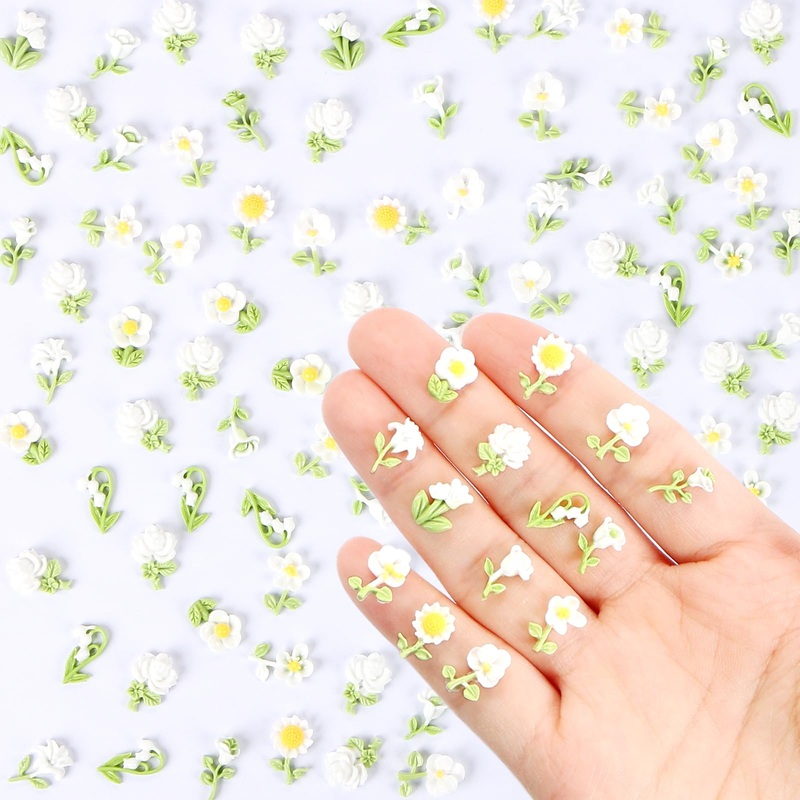 100 Pieces Tiny Green Flowers For Dollhouse Miniatures Resin Flowers For Crafts Tiny Things For Fairy Garden Micro Landscaping D