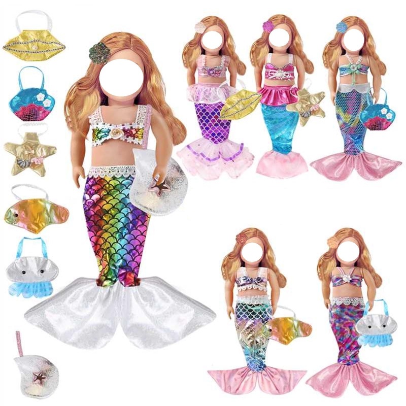 12 Pcs 18 Inch Mermaid-Tail Doll-Clothes-And-Accessories | Lovely Baby Doll Outfits Included Mermaid Summer Dress,Swimsuit Bikin