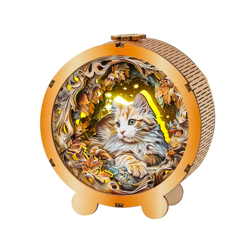 3D Wooden Puzzle Night Light, Elegant Ragdoll Cat Diy Puzzles For Adults, Eye Care Night Light With Touchable Switch, Personaliz