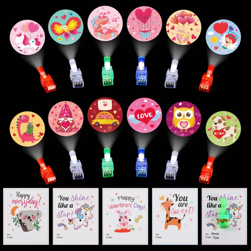 Aulock Valentine’S Day Gifts For Kids – 24 Pcs Led Projection Finger Lights, Valentine’S Day Greeting Cards Party Favors Glow To