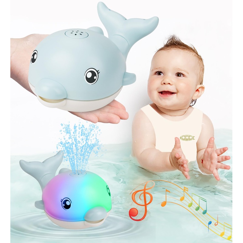 Bath Toys, Rechargeable Baby Bath Toys, Dolphin Sprinkler Bath Toy With Light Up Music,Bathtub Water Toy, Birthday Gifts For 1-6