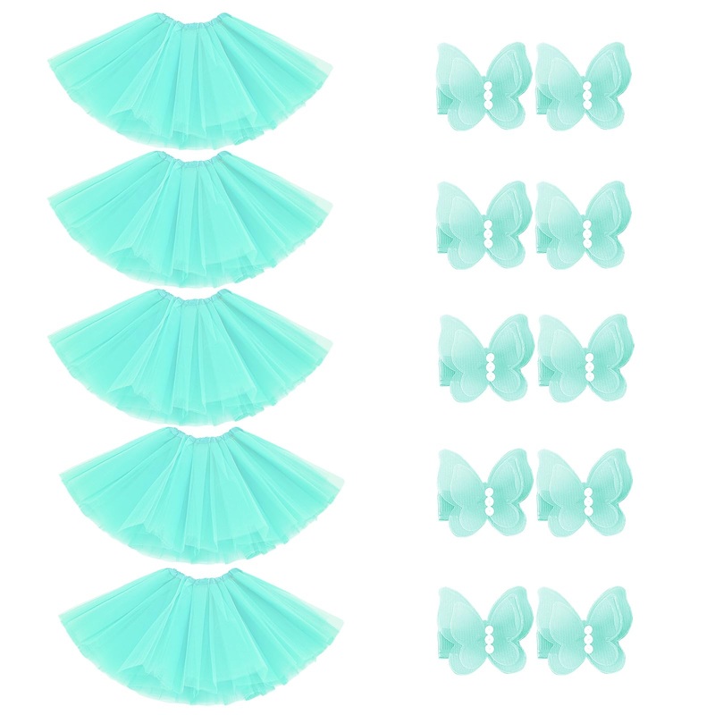Bgfks Tutu Skirt For Girls,5 Pack Princess Party Favor Dress Skirt Set With Hairclips For 2-8 Years.(Mint Green)