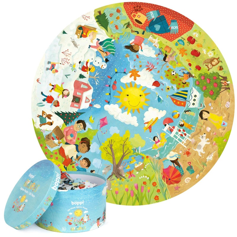 Boppi Seasons Round Jigsaw Puzzle With 100% Recycled Card Spring Summer Autumn And Winter Scenes 150 Pieces For Children 5 6 7 8