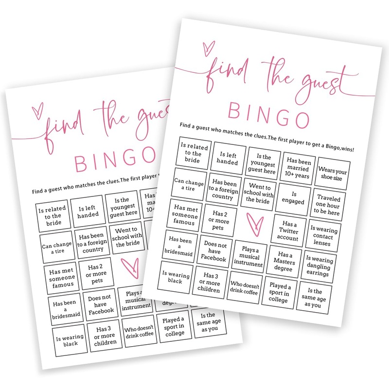Bridal Shower Bingo, 25Pcs Prefilled Find The Guest Bingo Game Cards, Engagement Party Games For Guests, Pink Wedding Party Supp