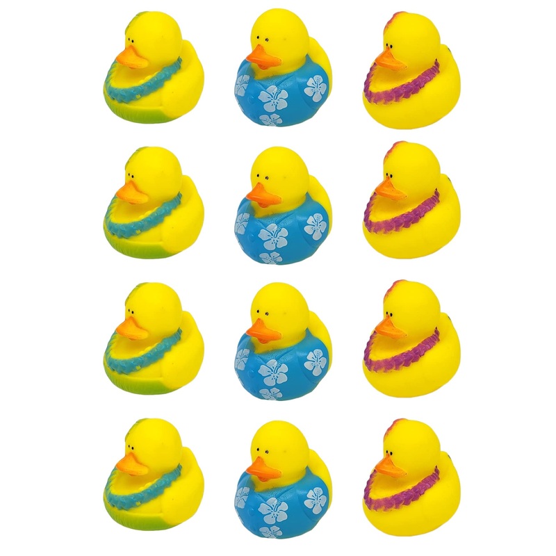 Cool Rubber Ducks (2”) Standard Size. (12 Pack) Cute Duck Bath Tub Pool Toys. (Luau Rubber Duckies)