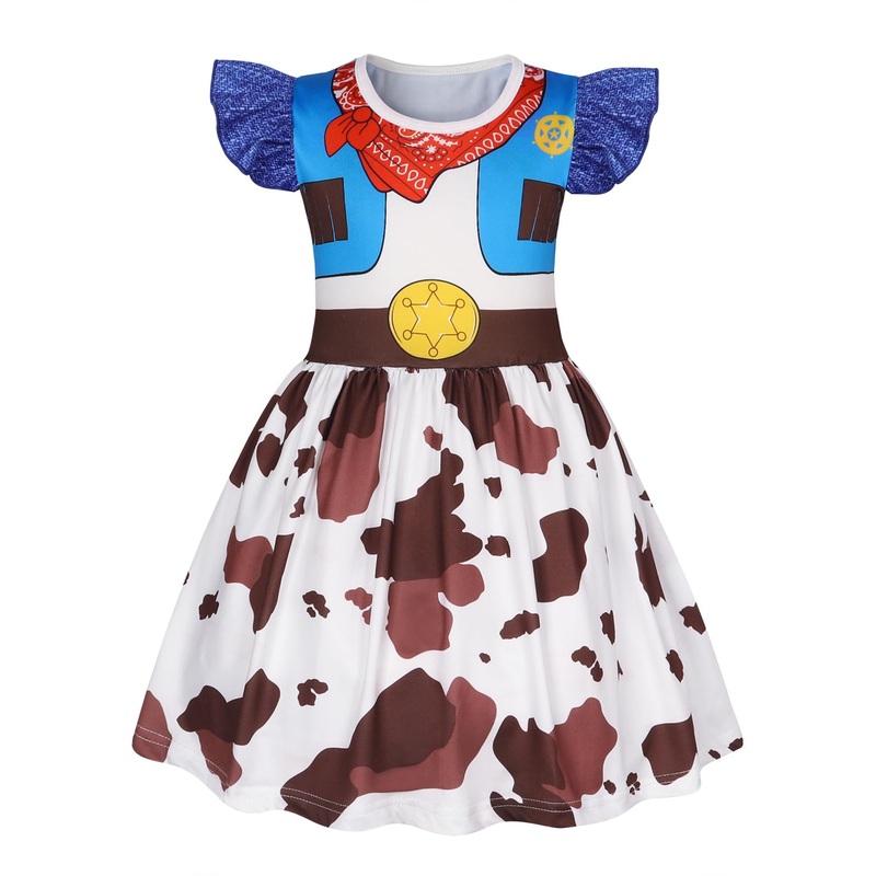 Eledobby Jessie Dress Girls Cowgirl Costume Princess Jessie Dress Up Halloween Birthday Party Outfit 7-8Years