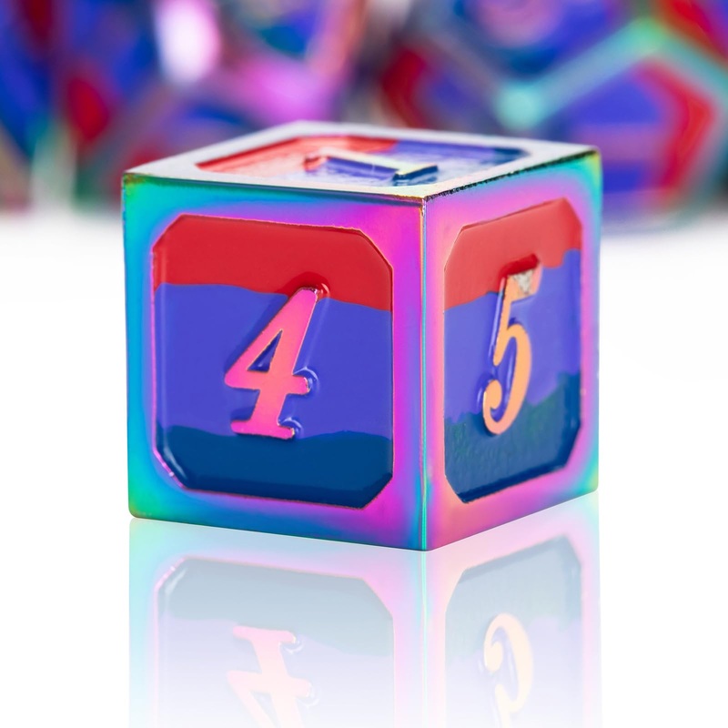 Fatestone D&D Plating Metal Dice Set 7Pcs T With Gift Box For Dungeons And Dragons Mtr Prg Tabletop Game (Rainbow-B)