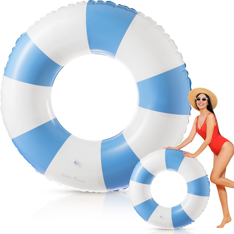 Foilswirl 1 Pcs 47.24 Inch Swimming Ring Jumbo Pool Floats Striped Pool Rings Inflatable Tube For Adult Swimming Summer Beach Ba