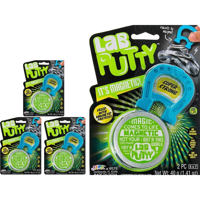 Ja-Ru Lab Putty Magnetic Slime With Magnet & Tin Container (3 Units) Squishy Fidget Toy Magnetic Putty For Kids. Non Sticky Slim