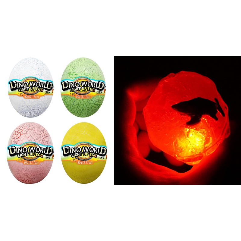 Ja-Ru Slime Dinosaur Eggs With Lights – Assorted 4 Eggs – Includes Surprise Dinosaur, Neon Slime, Flashing Lights – Easter Toys