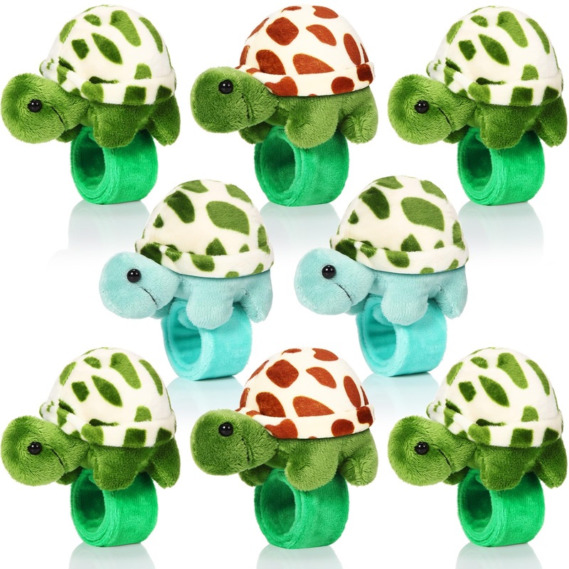 Lenwen 8 Pcs Turtle Stuffed Animals Slap Bracelets For Kids Plush Animal Cute Wrist Slap Bands For Birthday Party Favors Boys Gi