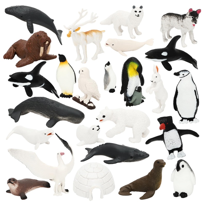 Onest 25 Pieces Mini Arctic Animals Figurines Set Polar Animal Toys Plastic Arctic Tundra Deer Toy Animal Small White Bear Polar
