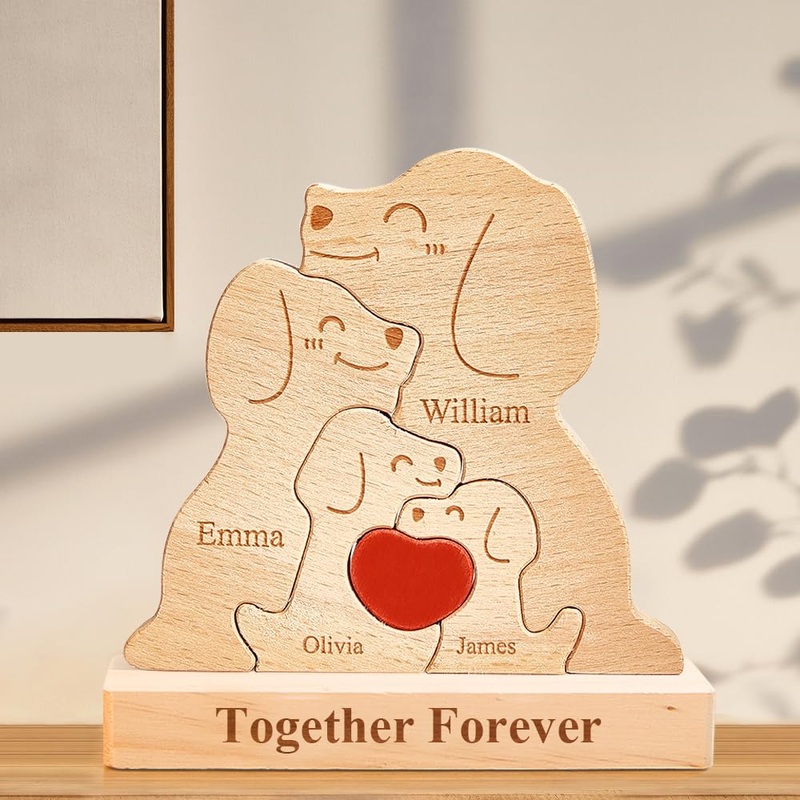 Personalized Wooden Dog Puzzle With Custom Family Names, We Are One, Ideal Gift For Mother’S Day, Christmas, Birthdays, House Wa
