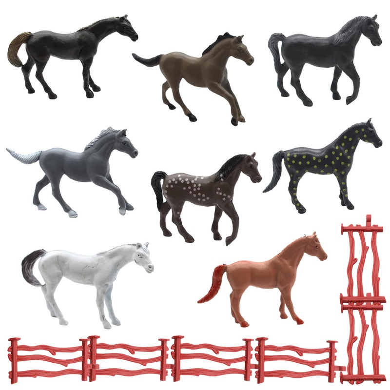 Smilersmile Animal Assorted Mini Plastic Figures Toy Set, Educational Party Cake Topper, Goody Bag Filler (8Pcs Horse)