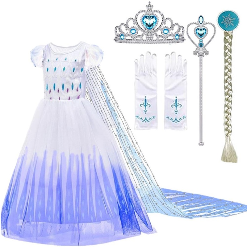 Sototoo Elsa Costume Long Sleeves Princess Dress Queen White Costume Cosplay Dress Up With Accessories Halloween (White 2,7-8Yea