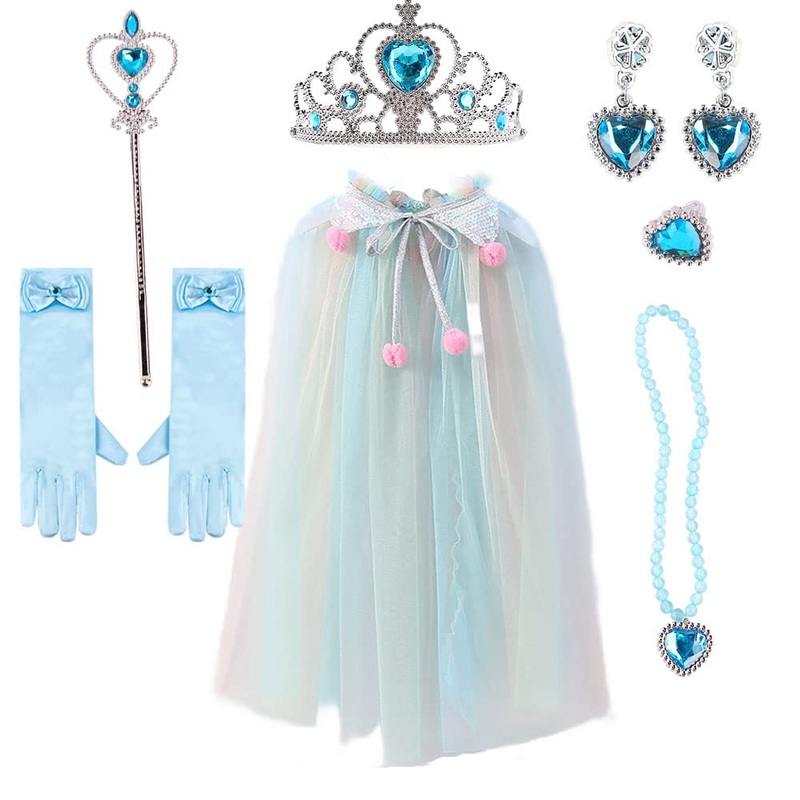 Tpmg Princess Fairy Tulle Cape For Little Girls Halloween Costume With Dress Up Accessories Tiara Crown Wand Gloves, Rainbow
