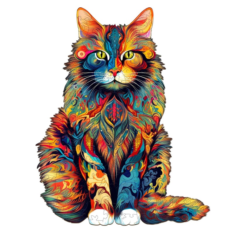 Woodemon Wooden Puzzles For Adults, Maine Coon Cat (S-80Pcs) Wooden Jigsaw Puzzles, Unique Shaped Animal Wood Puzzles Adults Kid