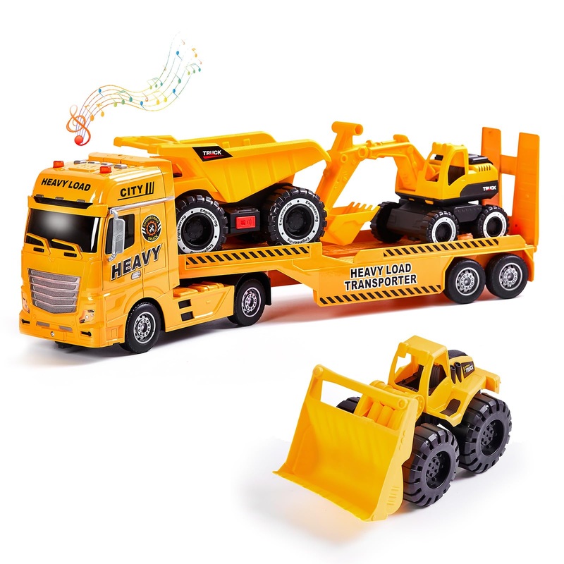 Zhfuys 4-In-1 Construction Carrier Truck Toys For Kids, Semi Toy Car Kids Toy With Excavator And Dump Truck, Great Gift For Age